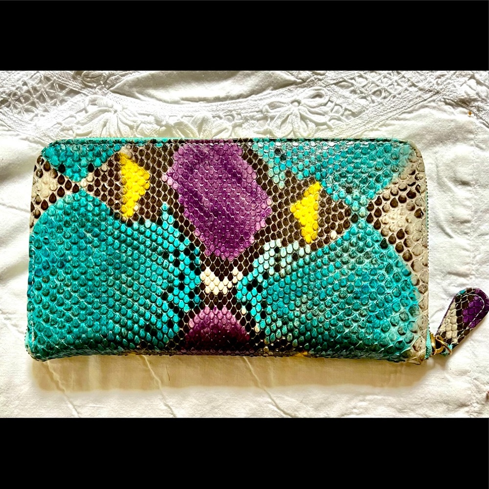 COPY - Taxidermy Brand Hand Painted Python Maggie Wallet Size Large
